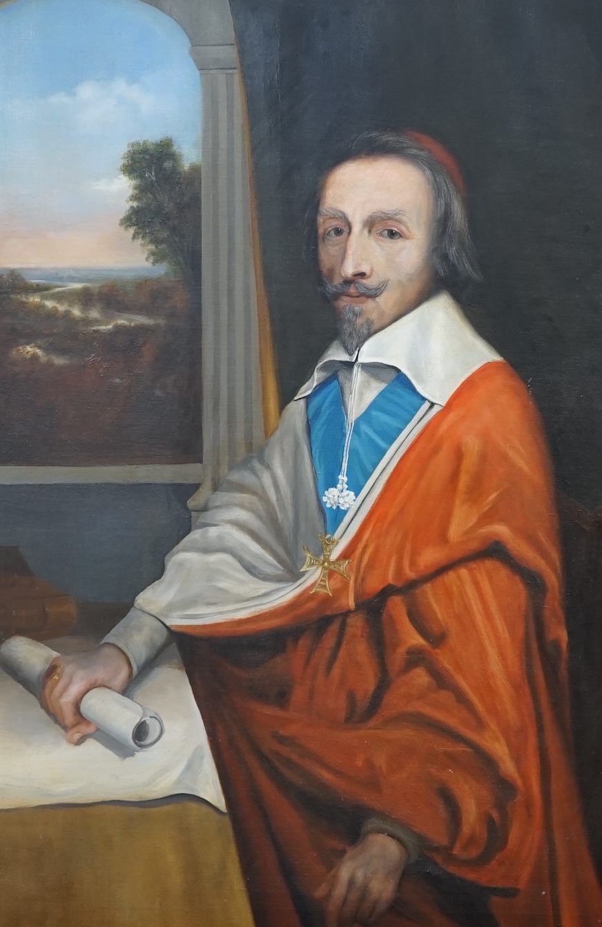 French School, oil on canvas, Portrait of Cardinal Richelieu (1585–1642), before a landscape, unsigned, 100 x 69cm. Condition - fair, some feint craquelure